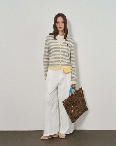 Embroidered Pony Striped Cardigan with Retro Appeal