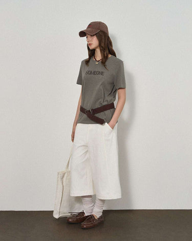 Mid-Length Casual Pants with Wide-Leg Fit