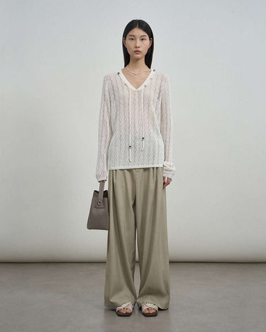 Lightweight Beaded Cable-Knit Sweater