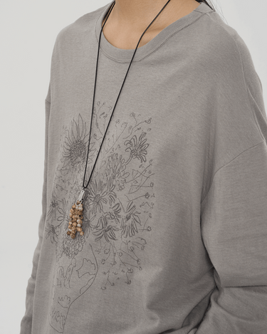 Printed Pattern Cotton T-Shirt with Sunflower Detail