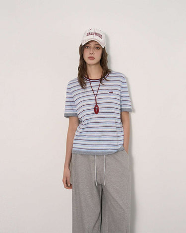 Vintage-Inspired Contrast-Striped Short-Sleeve Shirt