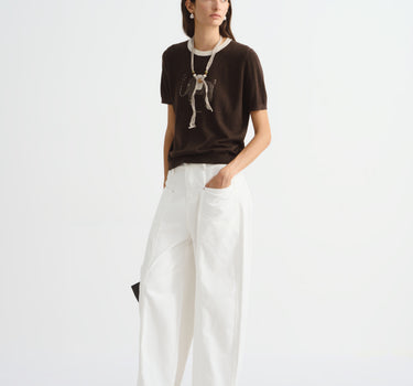 Hand-Drawn Print Short-Sleeve Knit Top