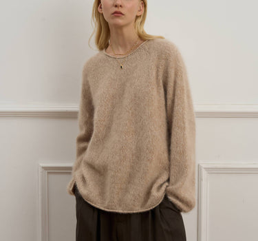 Beige Wool Crew Neck Pullover for Women