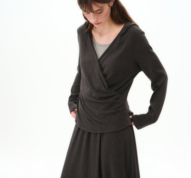 Hooded V-Neck Knit Top and Maxi Skirt Set