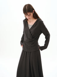 Hooded V-Neck Knit Top and Maxi Skirt Set