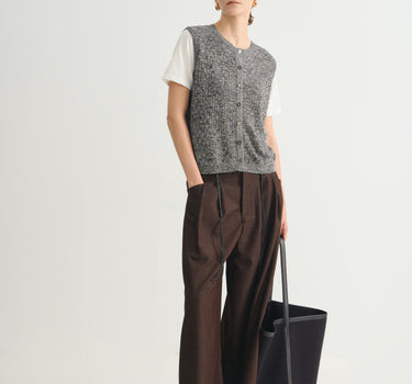 Textured Crew Neck Knit Vest Sweater