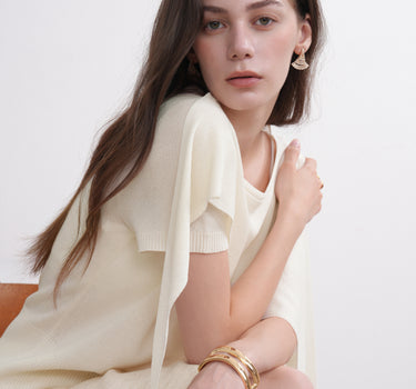 Short-Sleeve Wrap-Style Rib Knit Top
