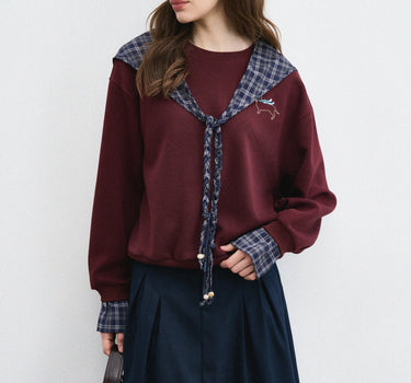 Vintage Round Neck Plaid Hoodie for Women