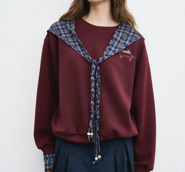 Vintage Round Neck Plaid Hoodie for Women
