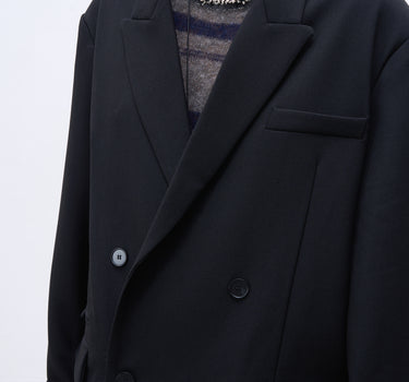 Contrast-Sleeve Oversized Double-Breasted Blazer