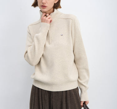 Wool Blend Stand Collar Half-Zip Sweater