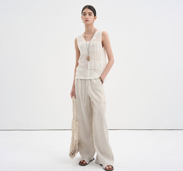 Sheer Layered Crochet Lace-Up Tank Top