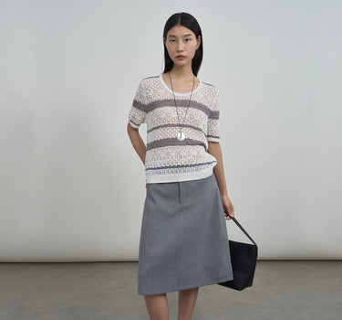 Color-Blocked Lace-Up Openwork Top