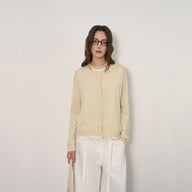 Sophisticated Striped Patchwork Cardigan with Ruffled Hem