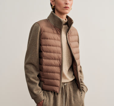 Patchwork Down Jacket and Wide-Leg Pants Set