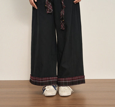 Retro Plaid Patchwork Straight-Leg Trousers