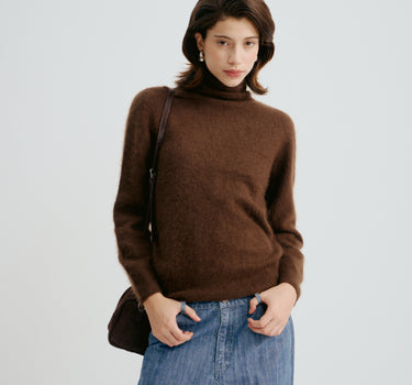 Fuzzy Wool Cashmere High-Neck Top