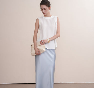 High-Waisted Acetate Satin Midi Skirt