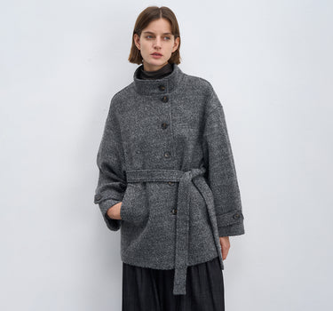 Vintage Wool Stand Collar Tweed Coat