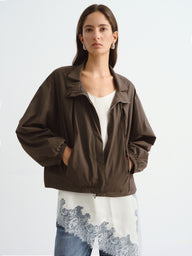 Cropped Utility Jacket with Drawstring Collar