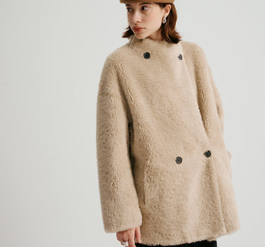 Four-Button Plush Wool Coat