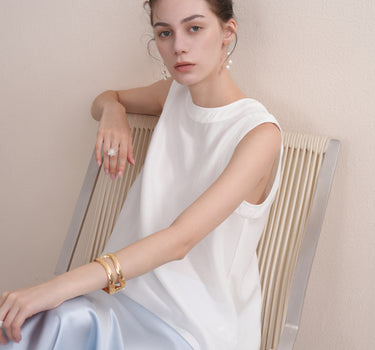 High-Waisted Acetate Satin Midi Skirt