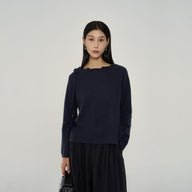 Relaxed Fit Wool Knit Sweater with Side Drawstrings