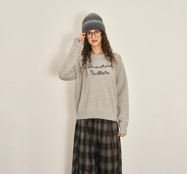 Minimalist Letter Embroidery Knit Sweater