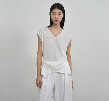 V-Neck Short-Sleeve Top with Side Ties