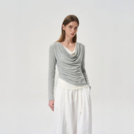 Color-Blocked Dropped Collar Sweater