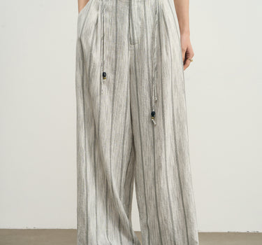 Linen Striped Wide-Leg Pants for Effortless Style