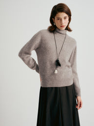 Fuzzy Wool Cashmere High-Neck Top