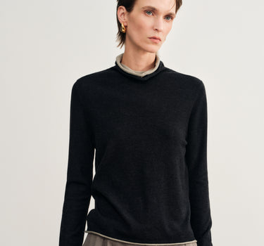 Color-Blocked High-Neck Knit Sweater