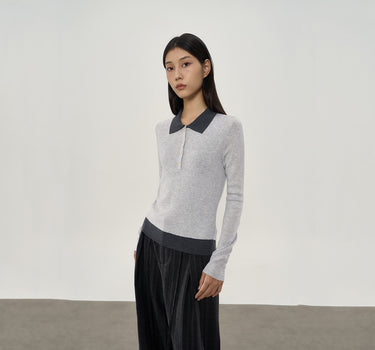 Collared Long-Sleeve Knit Sweater