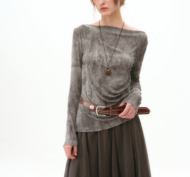 Ombré Off-the-Shoulder Long-Sleeve T-Shirt
