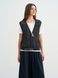 Diamond Pattern Openwork Knit Vest