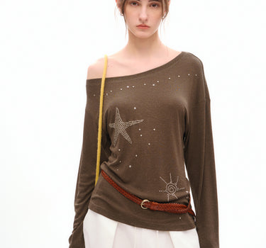 Vintage-Inspired Rhinestone Off-Shoulder Top