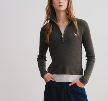 Ribbed Cropped Half-Zip Top
