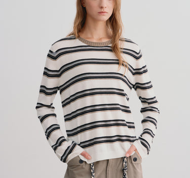 Color-Blocked Striped Crew Neck Top