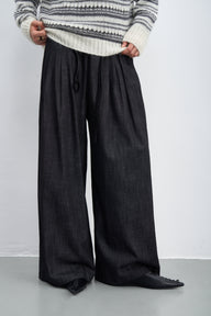 Natural Texture Wide-Leg Denim Pants