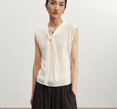 V-Neck Sleeveless Top with Elegant Bow Knot