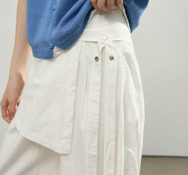 Detachable Apron-Front Wide-Leg Pants