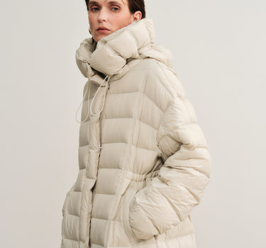 Long Down Jacket with High-Neck Hood