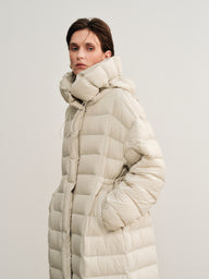 Long Down Jacket with High-Neck Hood