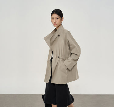 Modern Asymmetrical Lapel Trench Coat