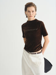 Women's Velvet Half Turtleneck Long Sleeve Top