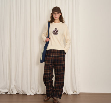 Retro Straight-Leg Woolen Plaid Trousers