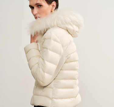 Relaxed Fit Hooded Down Jacket with Two-Way Zip