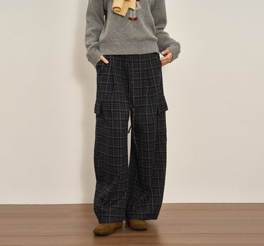 Comfortable Wide-Leg Retro Plaid Pants