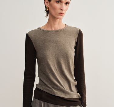 Color-Block Thumbhole Long-Sleeve Blouse